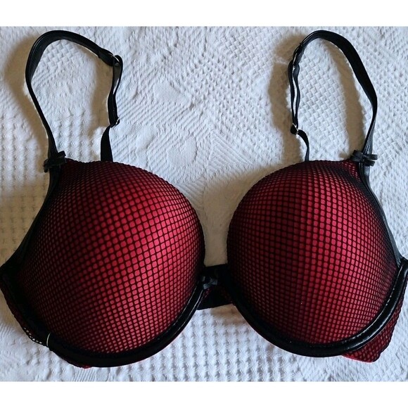 Adore Me TANGO RED Underwire  Push Up Plunge Fishnet Overlay Bra Sz 38 D NWT - Picture 1 of 8